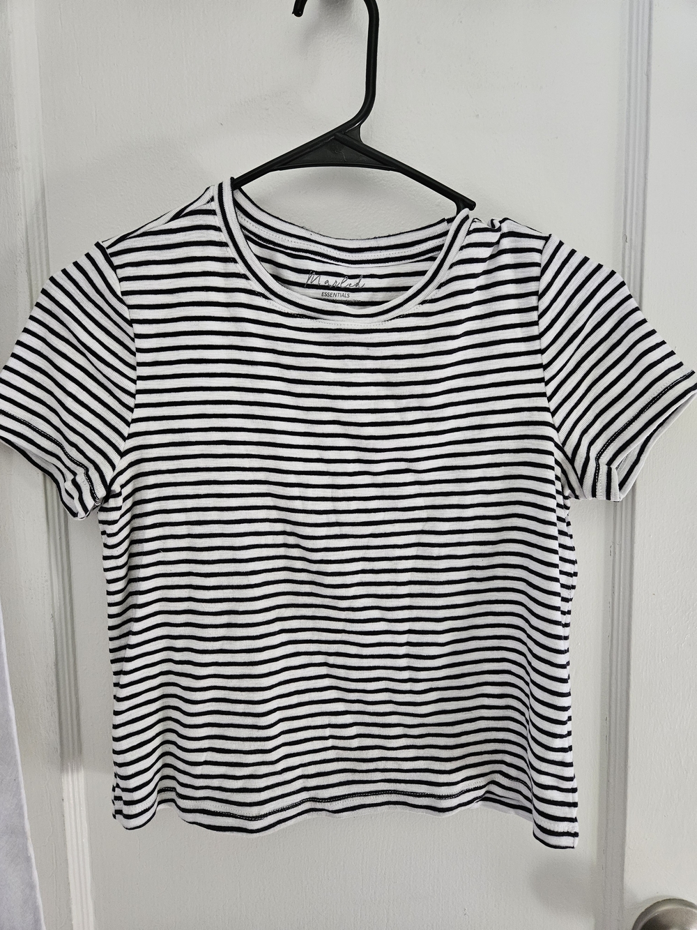 Marled Black & White Striped Crewneck Tee